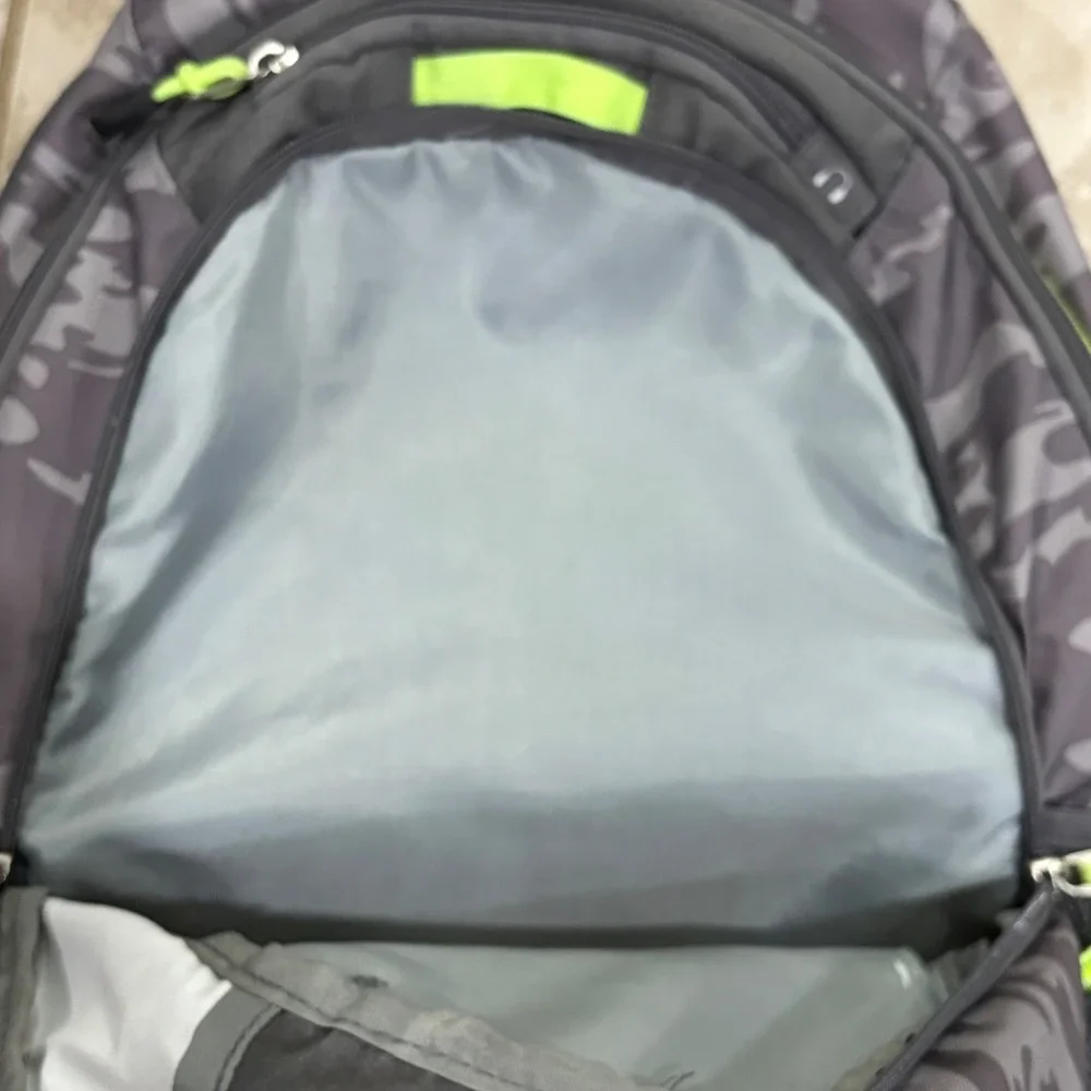 High Sierra Grey Camo Backpack Lime Green Suspension Strap School Hiking Bag